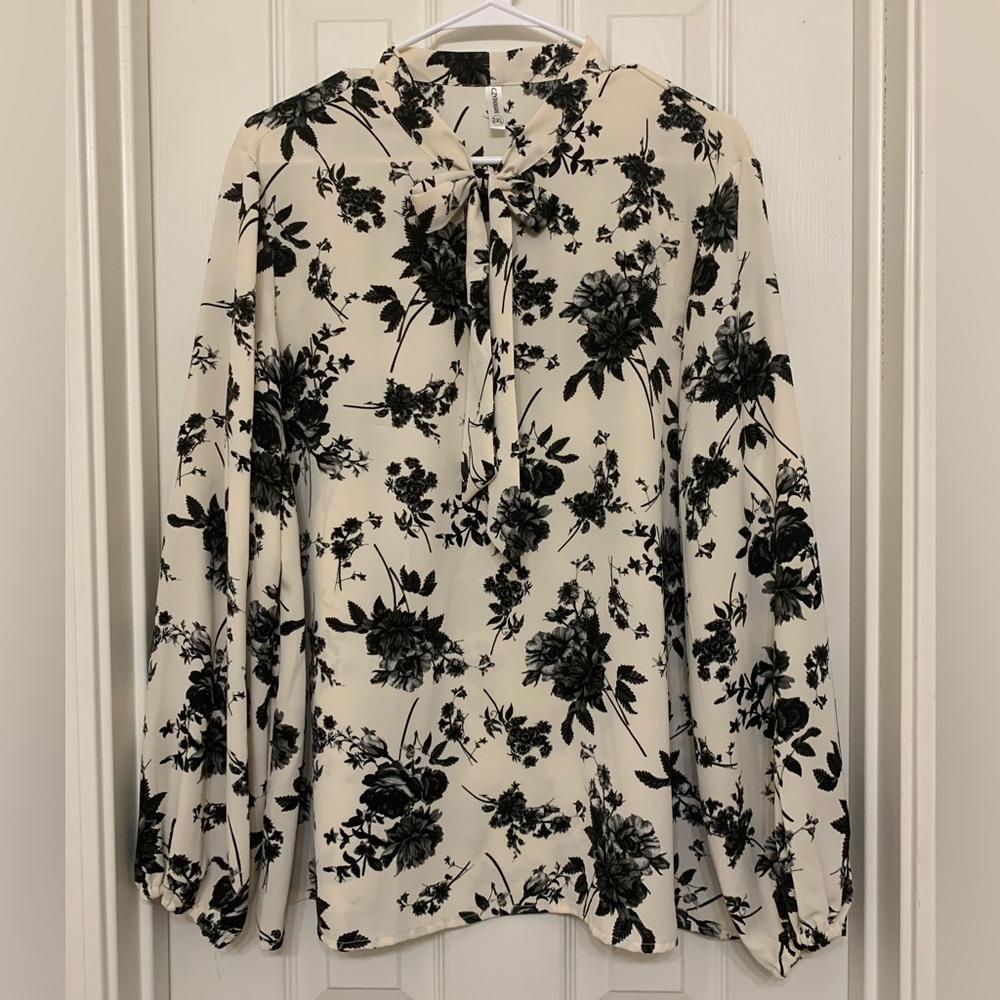 Floral dress shirt with tie/bow